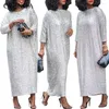 Vêtements ethniques 2024 Robe de paillettes africaines pour femmes élégantes manches 3/4 col rond argent longue soirée Dashiki