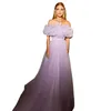 قبالة الكتف Lilac Tulle السهرة فساتين للنساء Bateau الرقبة بسيطة خط الطويل الطويل فستان الكشكشة مثيرة مناسبة خاصة مناسبة مخصصة صنع 2024