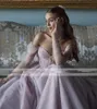 Elegant Lilac Off The Shoulder Prom Dresses Pearls Beaded A-Line Corset Tulle Long Formal Evening Gowns Detachable Sleeves Princess Special Occasion Dress