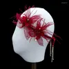 Grampos de cabelo noiva vermelho frisado borboleta pena hairpin brincos colar conjunto brinde headdress retro vinho acessórios de casamento