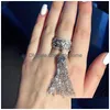 Parringar Rabatt Europa Fashion Cubic Zircon Stone Rings Micro Paled Long Tassel Ring Designer Luxury Copper Party Jewelry for W DH2XA