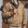 Maden Mens Brown Military Flight Bomber Jackets Vintage Pilot Monocycle Jacket Slim Fit With Patches Stand Collar 240115