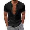 Camisas casuais masculinas camisa de linho com decote em v verão cor sólida retro ocidental homens soltos camiseta leve manga longa