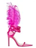 Sandálias Verão Moda Feminina Slim High Heel Feather Straps Sexy Walk Show Banquet Party
