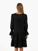 Casual Dresses Women A Line Mini Dress Long Sleeve Loose Fit Solid Color V Neck Trendy Pleated Tiered Short