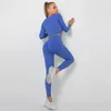Frauen Sport Set Gerippte Langarm Hosen Set Hohe Taille Sport Leggings Set Workout Anzug Gym Fitness Trainingsanzug 240115
