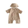 Ins Koreanische Frühling Herbst Infant Jungen Overall Baumwolle Brief Solide Lose Baby Strampler Mit Hut geboren Outfits 240116