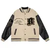 Giubbotto bomber da uomo fiamma americano vintage patchwork in pelle lettera ricamo giacca a vento oversize streetwear 2023 giacche donna 240115