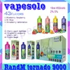 Varejo Original RandM Tornado 9000 Puff E Cigarro 18ml Pod Mesh Bobina 43 Sabores Puffs 9k Caneta Vape Descartável 6 Luzes RGB Entrega Rápida