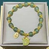 Link Bracelets 2024 Chinese Style Green Crystal Dragon Bracelet For Women Simple Beaded Lucky Nafu Pendant Jewelry Year Gift