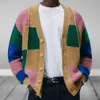 Prendas de punto juveniles para hombres Moda europea y americana Suéter cárdigan de color en contraste Abrigo de lana para otoño/invierno