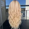 Perruques de cheveux humains Full Lace Front Wig avec reflets blond clair, 13x4 HD, racines lâches, perruque synthétique pre-plucked avec partie centrale pour femmes