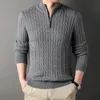 Winter Herren-Pullover mit Reißverschluss, schmale Passform, lässiger gestrickter Rollkragenpullover, Mock-Neck-Polopullover, warmer Pullover, gestrickte Wollpullover 240116