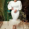 Roupas étnicas Natal Branco Vestidos Africanos para Mulheres Robe Vetement Femme 2024 Festa de Inverno Longa Lanterna Manga Bodycon Vestido África