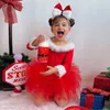 女の子のドレスクリスマスレッドドレス長袖チュールチュチュパーティークリスマスコスチュームガールズイブニング1-7y