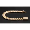 Real Solid 10K Wit/Rose/Geel Gouden Bloem Instellen Diamant Mannen Armband 10Mm 12Mm Cubaanse link Chain