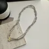 Ciondoli Collana con collana di perle a strati intrecciati Bracciale in argento sterling delicato con collane a catena intrecciate con perline imitazione bianche e grigie