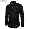 Sexy Black Feather Lace Shirt Men Fashion See Through Clubwear Dress Shirts Mens Event Party Prom Transparent Chemise S-3XL 240116