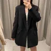 Suéteres femininos moda urbana casual blazer mulheres soltas finas duplas de gás estrangeiro na seção longa