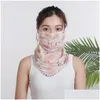 Scarves Summer Anti Sunburn Silk Scarf Hanging Ear Printing Veil Ventilation Chiffon Face Shield Women New Pattern Mask Cycling Windbr Dhu59