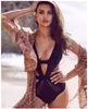 Women's Swimwear Black One Piece Swimsuit Sexy Mesh Women Cut Out Bathing Suit Plunge V Monokini White Pink Swimming Costumes Trikini