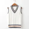 Men's Vests Sweater Vest Men Thicken V-neck Sleeveless Knitted Sweaters Striped Retro Preppy-style Simple Chic Loose Casual All-match