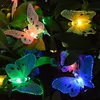 Lâmpadas de gramado luz solar corda ao ar livre criativo fibra borboleta 12/20led férias jardim decoração acampamento dossel lâmpada decorativa corda yq240116