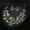 Ketting Oorbellen Set Mode Vrouwen Kristal Bloem Verklaring Bib Kraag Bruids Bruiloft Strass Sieraden Avond Prom Accessoire