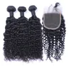 Brazilian Jerry Curly Human Virgin Hair 3 Bundles With 4x4 Lace Closure Bleached Knots 100g/pc Natural Black Color 1B Double Wefts Hair Extensions