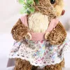 Easter Straw Rabbit Ornament Creative Artificial Bunny Doll with Flower Wreath Apron Standing Figurine Holiday Party Home Q1FD 240116