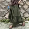 Röcke Damen Geraffter Maxirock Swing Midi Rüschensaum Damen Sommer Boho Stil Einfarbig Lässig Lose Tägliches Outfit