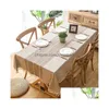 Toalha de mesa decorativa de linho xadrez com borla à prova d'água à prova de óleo espesso retangular mesa de jantar de casamento er pano de chá drop delivery dhnyx