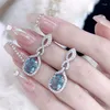 Stud Küpe Fransız Vintage Zeraret Açık Mavi Oval Taş Sterling Gümüş Moda Lüks Tasarımcı Tarz Yıldönümü Hediyesi