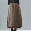Jupes Vintage épaississement impression cheville-longueur coton jupe femmes hiver élastique taille haute poche a-ligne tout-match chaud