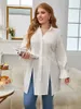 Grande taille à manches longues bouffantes coupe ample tunique haut solide boutonné fendu devant petit ami Blouse femme grandes chemises 4XL 240116