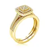 Anéis de cluster Conjunto de anel de casamento de qualidade para casal 18k banhado a ouro diamantes sintéticos reais 925 prata esterlina presente jóias finas
