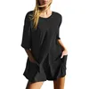 Casual Dresses Women's Short Sleeve Halter V Neck Loose Pocket Jumpsuit A Line Dress Brunch tight