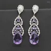 Dangle Earrings Zircon Purple Green's Luxury Jewelry 2024 Long Water Drop Invinde Party Gift