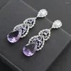 Dangle Earrings Zircon Purple Green's Luxury Jewelry 2024 Long Water Drop Invinde Party Gift