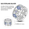 Cluster-Ringe Original 925 Sterling Silber funkelnder blauäugiger Palmen-Kreuz-Wickel-breiter Ring Paar romantischer Schmuck Geschenk