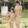 Ethnische Kleidung 2024 Sommer Familie Cheongsam Kleid Elegante Mutter Tochter Frauen Kleider Kinder Kinder Chinesisches Jahr