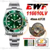 EWF V2 40mm A3135 CAL 3135 자동 남성 시계 116610 세라믹 베젤 녹색 다이얼 날짜 904L 스틸 케이스 브레이슬릿 슈퍼 에디션 동일한 시리즈 카드 TimezoneWatch A2