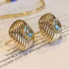 Mode AU750 Pure Gold Pawble Aquamarine Stud Earring Kvinnliga damer Kvinnliga smycken örhängen smycken