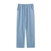 Men's Sleepwear Men Winter Pajama Pants Elastic Mid Waist Solid Color Sleep Bottoms Thin Pockets Wide Leg Straight Soft Homewear Long