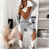 Kvinnors tvåbitar byxor skarvade löst full ärm Casual Fleece Tracksuit Women Autumn Set O Neck Sweatshirt Sport Wear Weat Femme Suits