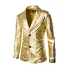 Herrdräkt Slim Fit 2 -knapp 2 bit Set Solid Shiny Party Gold Silver Black Suit For Men Wedding Prom Blazer Jacket Pants 240116