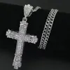 Collier avec pendentif croix découpé en acier inoxydable plaqué or 18 carats, chaîne cubaine avec diamant d'eau rétro, 267G