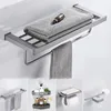 Set di accessori per il bagno Tianview Accessori per il bagno Ciondolo Portasciugamani pieghevole in alluminio senza perforazione Pistola grigia