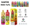 USA EU entrepôt local Original Sunfire 9000 Puffs Puffes Pens de vape jetable Pays-Bas Lituanie Espagne Espagne E Cigarette E plus vendue 18ml 600mAh Vape 9000 15K Puffs Bar