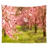 Tapisserier Pink Cherry Blossom Forest Tapestry Spring Flowers Wall Hängande tyg Tapisserier Floral Väggfilt för hemmet vardagsrumsdekor